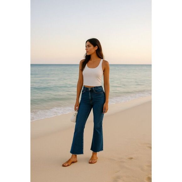 Alice + Olivia Beautiful High Rise Bell Flare Jeans in Soho Blues - Picture 1 of 9